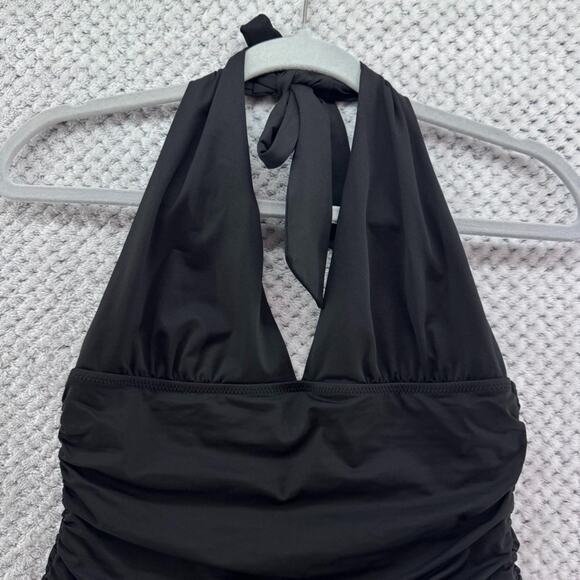 Lands End Swimsuit Womens 8 Black Once Piece Plunge V-Neck Halter Tie Sexy - Picture 3 of 12